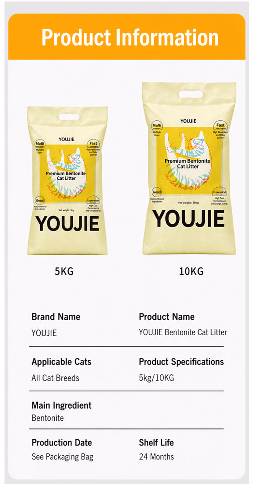 YOUJIE Low-Dust Bentonite Cat Litter product details